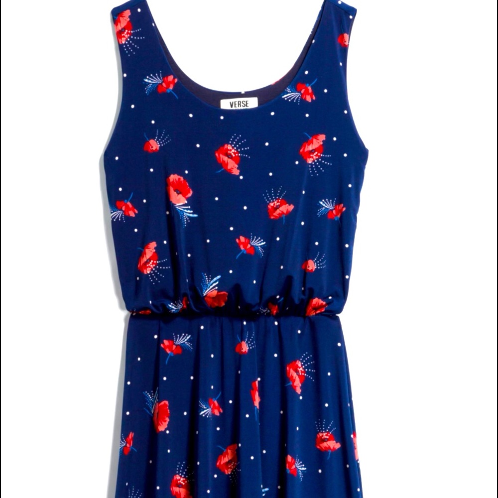 Verse navy with poppy floral print dress